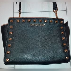 Michael Kors black leather gold tone studded purse, no signs of wear, EUC
